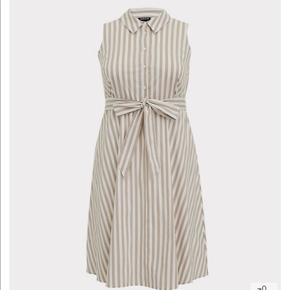 Torrid TAUPE & WHITE STRIPE POPLIN SHIRT DRESS, 2X
